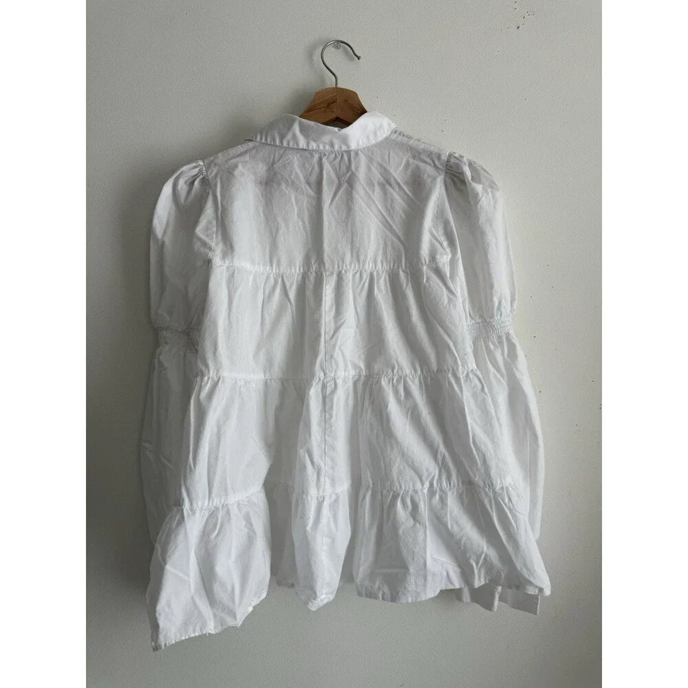 ZARA Women’s White Puff Sleeve Button Down Shirt Blouse Size S